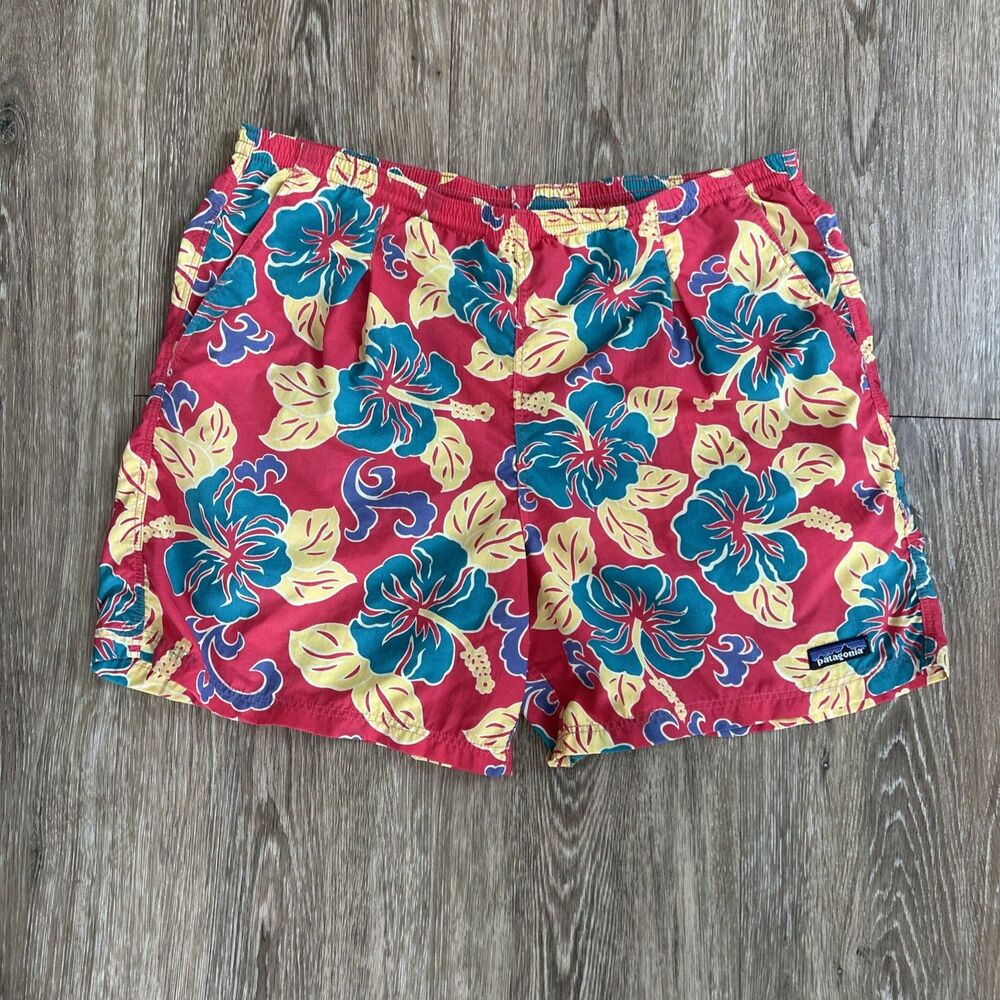 Vintage Patagonia Baggies Shorts Mens 34 S Red Floral Nylon Hiking 90s 5" Inseam